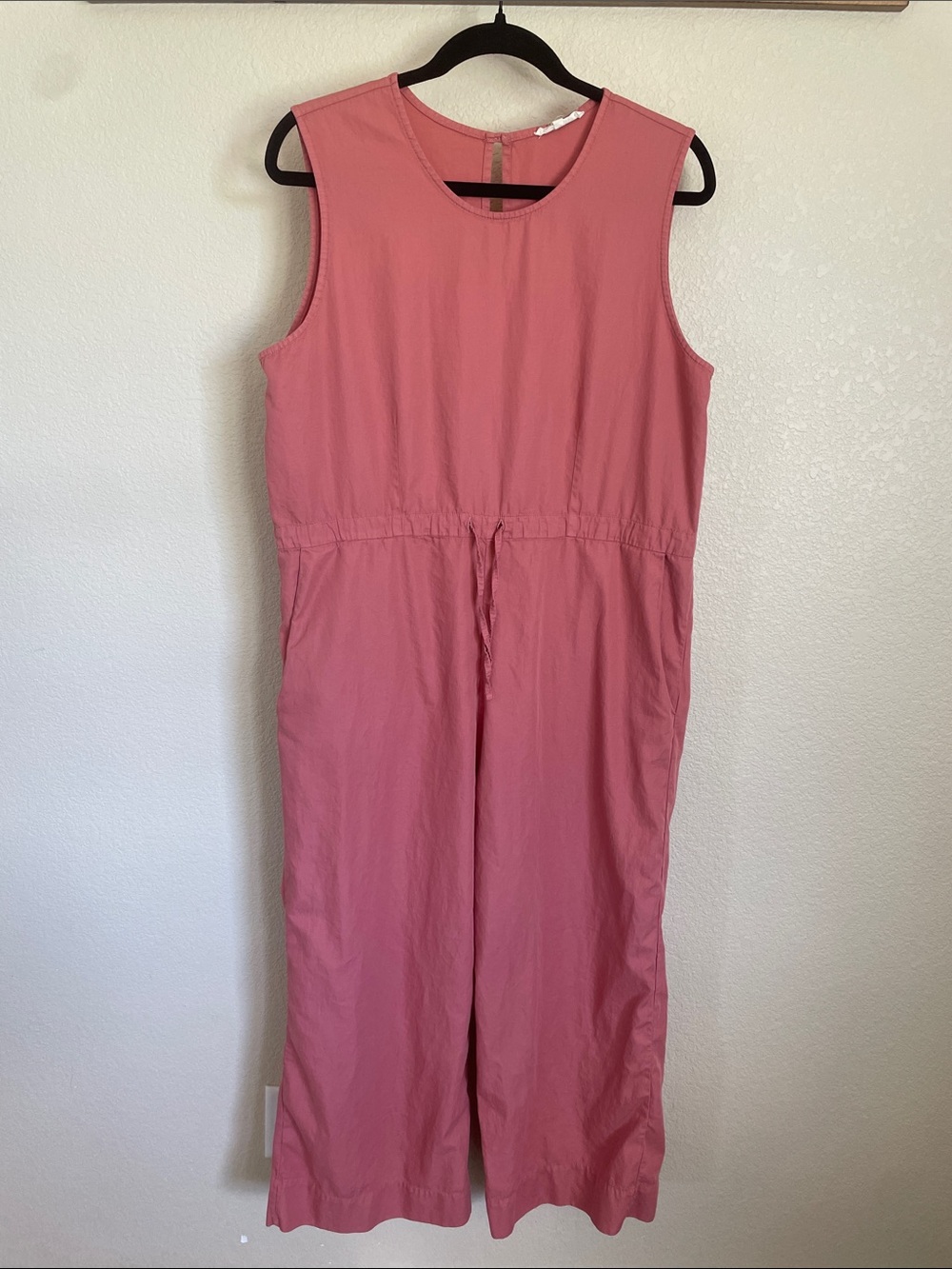 Ali Golden Slit Back Sleeveless Jumpsuit L Drawstring Waist Cotton Rose Beachy - Picture 2 of 13